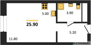 Планировка студии(квартира) площадью 25.9 квадратных метров в “ЖК Первый Московский”