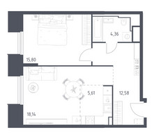 Планировка однокомнатной(апартаменты) площадью 56.49 квадратных метров в “ЖК Скай Спутник”