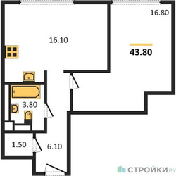 Планировка однокомнатной(квартира) площадью 43.8 квадратных метров в ЖК “ЖК Нагатино Ай-Лэнд”