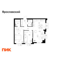 Планировка двухкомнатной(квартира) площадью 66.7 квадратных метров в “ЖК Ярославский”