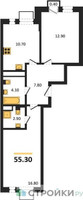 Планировка двухкомнатной(квартира) площадью 55.3 квадратных метров в “ЖК Легенда Марусино”