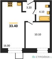 Планировка однокомнатной(квартира) площадью 33.4 квадратных метров в “ЖК Лесная Отрада”