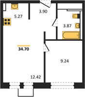 Планировка однокомнатной(квартира) площадью 34.7 квадратных метров в “ЖК Квартал Сабурово”