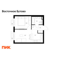 Планировка однокомнатной(квартира) площадью 34.1 квадратных метров в “ЖК Восточное Бутово”