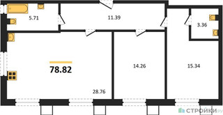 Планировка двухкомнатной(квартира) площадью 78.82 квадратных метров в “ЖК Бархат”