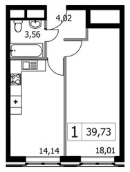 Планировка однокомнатной(квартира) площадью 39.73 квадратных метров в ЖК “ЖК Городские Истории”
