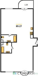 Планировка трехкомнатной(квартира) площадью 89.27 квадратных метров в ЖК “ЖК Дом Достижение”