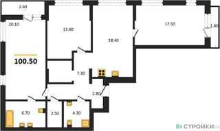 Планировка трехкомнатной(квартира) площадью 100.5 квадратных метров в “ЖК Первый квартал”