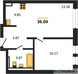Планировка однокомнатной(квартира) площадью 36.04 квадратных метров в ЖК “ЖК Егорово Парк”