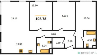 Планировка трехкомнатной(квартира) площадью 102.78 квадратных метров в “Квартал Foriver”