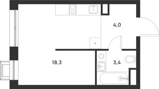 Планировка студии(квартира) площадью 25.7 квадратных метров в “ЖК Форевиль”