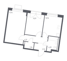 Планировка двухкомнатной(квартира) площадью 52.45 квадратных метров в “ЖК Квартал Западный”