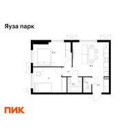 Планировка двухкомнатной(квартира) площадью 49.7 квадратных метров в “ЖК Яуза Парк (Мытищи)”