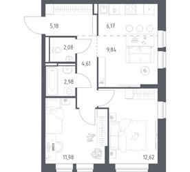 Планировка двухкомнатной(квартира) площадью 55.46 квадратных метров в ЖК “ЖК Богдановский Лес”