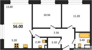 Планировка двухкомнатной(квартира) площадью 56 квадратных метров в “Жилые кварталы Белый Град”