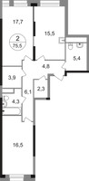 Планировка двухкомнатной(квартира) площадью 76.5 квадратных метров в “ЖК Первый Московский”