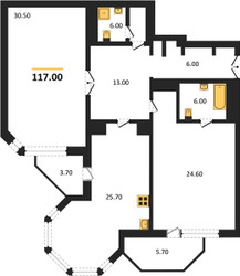 Планировка двухкомнатной(квартира) площадью 117 квадратных метров в ЖК “ЖК Вавилово”