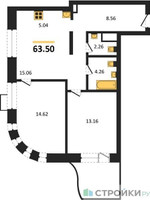 Планировка двухкомнатной(квартира) площадью 63.5 квадратных метров в “ЖК UNO Соколиная гора”