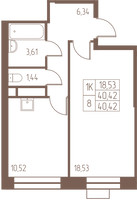 Планировка однокомнатной(квартира) площадью 40.4 квадратных метров в “ЖК Западная Ивантеевка”
