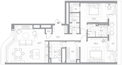 Планировка двухкомнатной(квартира) площадью 146.6 квадратных метров в ЖК “Клубный дом PHANTOM (Фантом)”