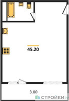 Планировка однокомнатной(квартира) площадью 45.2 квадратных метров в “ЖК Одинбург”