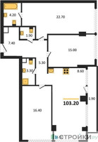 Планировка трехкомнатной(квартира) площадью 103.4 квадратных метров в “ЖК Ривер Парк Кутузовский”