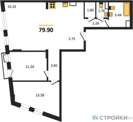 Планировка двухкомнатной(квартира) площадью 79.9 квадратных метров в ЖК “ЖК Эльйон”