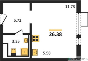 Планировка студии(квартира) площадью 26.38 квадратных метров в “ЖК Горки Парк”