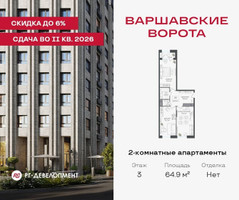 Планировка двухкомнатной(квартира) площадью 64.9 квадратных метров в “ЖК Варшавские ворота”