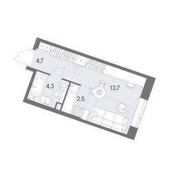 Планировка студии(квартира) площадью 25.2 квадратных метров в ЖК “ЖК Родина Переделкино”