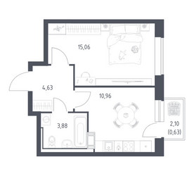 Планировка однокомнатной(квартира) площадью 35.2 квадратных метров в ЖК “ЖК Томилино Парк”
