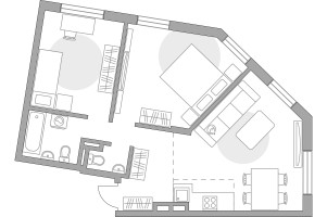 Планировка трехкомнатной(квартира) площадью 59.35 квадратных метров в “ЖК Аникеевский”