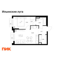 Планировка однокомнатной(квартира) площадью 38.06 квадратных метров в “ЖК Ильинские луга”