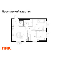 Планировка двухкомнатной(квартира) площадью 51.5 квадратных метров в “Ярославский квартал”