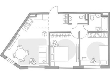 Планировка трехкомнатной(квартира) площадью 57.46 квадратных метров в ЖК “ЖК Аникеевский”