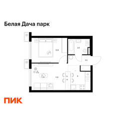 Планировка однокомнатной(квартира) площадью 36.1 квадратных метров в ЖК “ЖК Белая Дача парк”