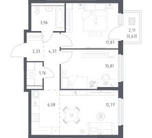 Планировка двухкомнатной(квартира) площадью 54.58 квадратных метров в “ЖК Пригород Лесное”