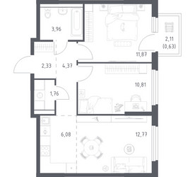 Планировка двухкомнатной(квартира) площадью 54.58 квадратных метров в ЖК “ЖК Пригород Лесное”