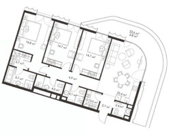 Планировка трехкомнатной(квартира) площадью 111.4 квадратных метров в “ЖК King & Sons Residence (Кинг энд Санс Резиденс)”