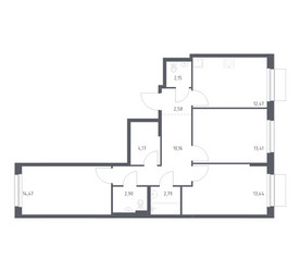 Планировка трехкомнатной(квартира) площадью 78.54 квадратных метров в ЖК “ЖК Новое Внуково”