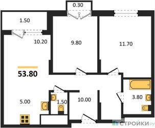 Планировка двухкомнатной(квартира) площадью 53.9 квадратных метров в ЖК “ЖК Равновесие”