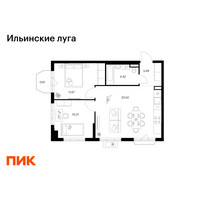 Планировка двухкомнатной(квартира) площадью 53.92 квадратных метров в “ЖК Ильинские луга”