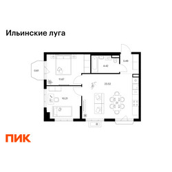 Планировка двухкомнатной(квартира) площадью 53.92 квадратных метров в ЖК “ЖК Ильинские луга”