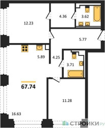 Планировка двухкомнатной(квартира) площадью 67.74 квадратных метров в ЖК “ЖК NOVA (Нова)”