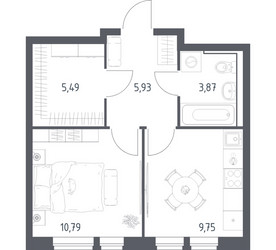 Планировка однокомнатной(квартира) площадью 35.83 квадратных метров в ЖК “ЖК Квартал Авиаторов”