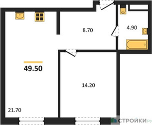 Планировка однокомнатной(квартира) площадью 49.5 квадратных метров в ЖК “ЖК Детали”