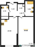 Планировка однокомнатной(квартира) площадью 59.6 квадратных метров в “ЖК Крылатская 33”