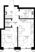 Планировка однокомнатной(квартира) площадью 41.4 квадратных метров в “ЖК СЕТ”