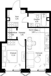 Планировка однокомнатной(квартира) площадью 41.4 квадратных метров в ЖК “ЖК СЕТ”