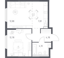 Планировка однокомнатной(квартира) площадью 42.35 квадратных метров в “ЖК Пригород Лесное”